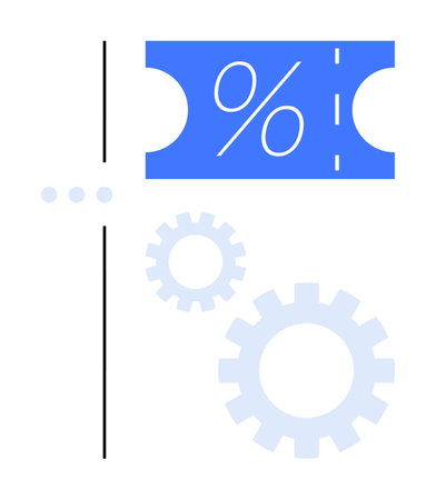 Blue discount coupon featuring a percentage symbol paired with two gears, indicating mechanical or systematic progress. Ideal for marketing, discounts, sales mechanics, automation, efficiencyのイラスト素材
