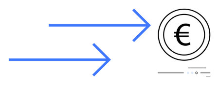 Two blue arrows pointing towards a circle containing the Euro symbol, representing financial growth, transactions, and currency exchange. Ideal for banking, investment, e-commerce, internationalのイラスト素材