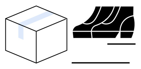 Simple package with tape and stylized business shoe steps. Ideal for logistics, shipping, corporate growth, delivery, business journey, steps to success, and progress concepts. Modern flat lineのイラスト素材