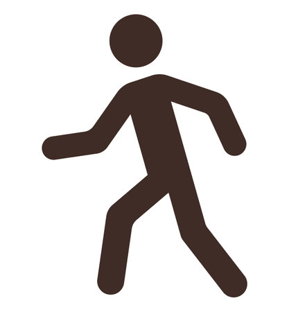 Silhouette of a person in motion, representing activity, movement, direction, or physical health. Ideal for navigation, fitness, signage mobility progress exercise. Flat color iconのイラスト素材