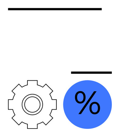 Gear beside blue percentage symbol, portraying efficiency, productivity, or calculations. Ideal for process optimization, finance, technology, engineering, data analysis business strategy abstractのイラスト素材
