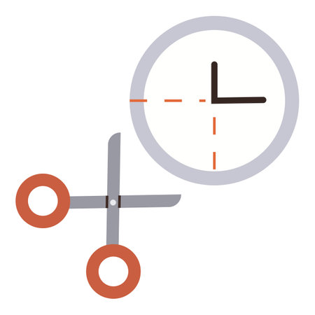 Scissors cutting through a clock, symbolizing time management, schedule adjustments, or efficiency. Ideal for productivity, prioritization, flexibility, work-life balance, deadlines multitaskingのイラスト素材