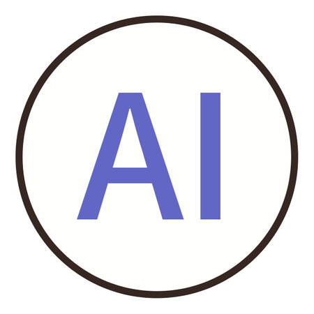 Purple AI lettering inside a black-outlined circle on a light background. Ideal for technology, AI, machine learning, software, innovation, automation, coding design themes. Flat color iconのイラスト素材