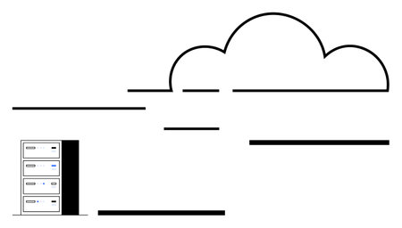 Server rack connected to a large abstract cloud, representing cloud computing, data storage, and networking. Ideal for technology, IT solutions, cloud services, data management, innovationのイラスト素材