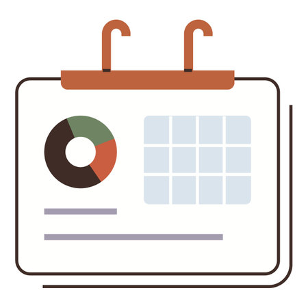 Calendar featuring a circular pie chart, grid layout for organizing tasks, and lines for notes. Ideal for scheduling, planning, organization, data analysis, productivity, time management projectのイラスト素材