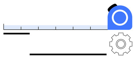 Measuring tape extended beside a gear, symbolizing precision, measurement, tools, and engineering. Ideal for construction, project planning, mechanics, productivity innovation industryのイラスト素材