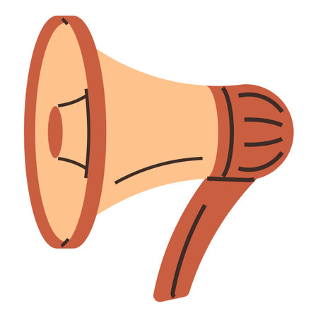 Megaphone angled to the right symbolizing communication, announcements, or promotion. Ideal for marketing, advertising, public relations, outreach, events social media broadcasting themes. Flatのイラスト素材