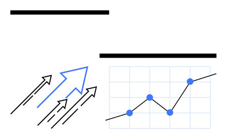 Blue upward-pointing arrows paired with a growing lined graph, symbolizing progress, success, data...