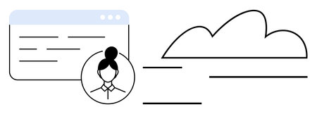 User profile icon linked with browser window and cloud graphic, highlighting online profile and connectivity. Ideal for cloud computing, user interface design, online communication, data managementのイラスト素材