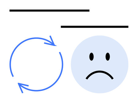 Sad face alongside circular arrows representing an endless cycle near black lines. Ideal for...