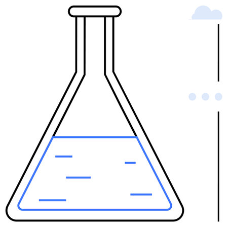 Laboratory flask with liquid lines, minimal cloud, and dots conveying science, creativity, and innovation. Ideal for research, experimentation, education, chemistry innovation analysisのイラスト素材