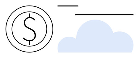 Dollar sign inside circle with stylized cloud and lines. Ideal for finance, technology, investment, savings, online banking, economic growth, cloud services. Simple flat metaphorのイラスト素材
