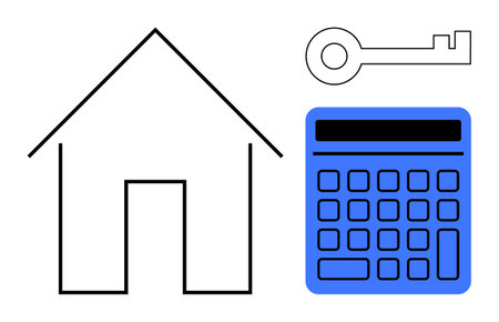 House outline, key, and calculator emphasizing property ownership, financial planning, mortgage, real estate investment, accounting, saving and decision-making. Ideal for real estate economyのイラスト素材