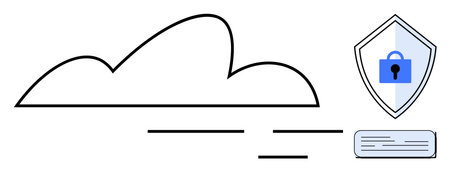 Cloud with protective shield and padlock, document icon. Ideal for data security, online privacy, cloud storage, cybersecurity, information protection, secure network IT security themes. Abstractのイラスト素材