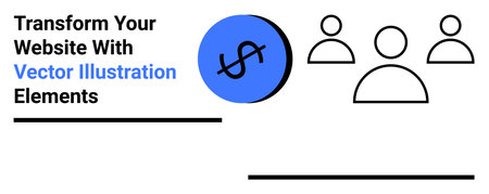 Dollar sign in blue circle and three abstract human figures represent finance and collaboration concepts. Ideal for business, web design, teamwork, finance, branding, marketing, flat landing pageのイラスト素材
