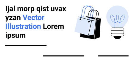 Shopping bags and a light bulb symbolize creativity, retail, innovation, shopping trends, e-commerce, problem-solving, optimizations. Ideal for business, marketing innovation shopping analyticsのイラスト素材