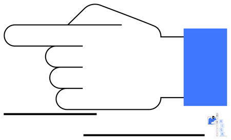 Large, minimalist right-pointing hand outlined with a bold blue sleeve. Focus on direction, guidance, instruction, progress, navigation, decision-making leadership. Ideal for flat simple metaphorのイラスト素材