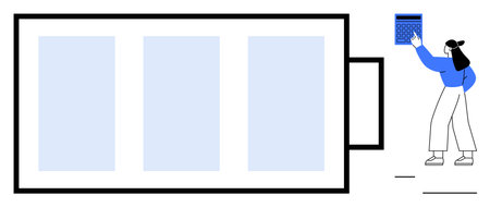 Large battery graphic with segmented levels and person checking progress on a clipboard. Ideal for...