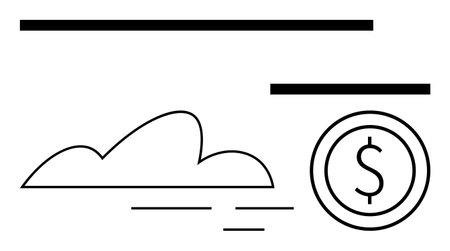 Cloud outline and circular dollar coin indicating connection between cloud computing and financial growth. Ideal for finance, technology, innovation, investment, economy, fintech, simple landing pageのイラスト素材