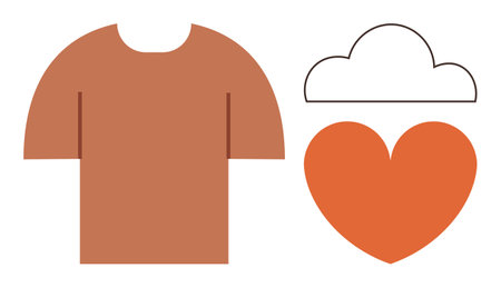 Orange shirt, outlined cloud, and orange heart convey simplicity, positivity, and comfort. Ideal for fashion, weather, love, mindfulness kindness wellness simple landing pageのイラスト素材