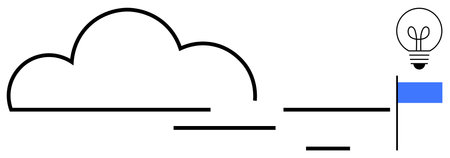 Simple cloud outline with light bulb for innovation and blue flag symbolizing goals. Ideal for creativity, digital storage, inspiration, achievement, technology, planning, flat simple metaphorのイラスト素材