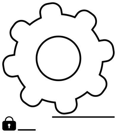 Gear outline with central circle paired with a lock, symbolizing security, technology, and customization. Ideal for web development, cybersecurity, user settings, system protection, data managementのイラスト素材