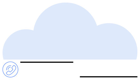 Blue cloud in a flat design style above a phone call icon and abstract horizontal lines. Ideal for...