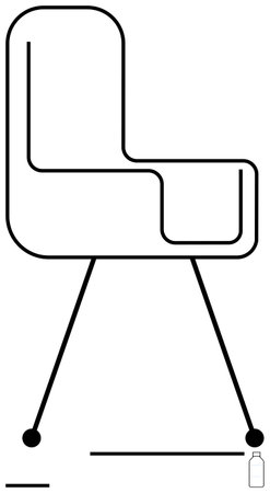 Modern chair with sleek contour and minimalist style, supported by metal legs. Small bottle adds a playful touch. Ideal for furniture design, interior concepts, modern aesthetics, architectureのイラスト素材