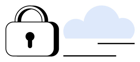 Closed padlock near cloud symbol representing data security, privacy, and digital storage. Ideal for cybersecurity, cloud services, data protection, online privacy, technology safety, fileのイラスト素材