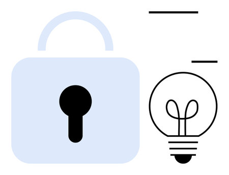 Padlock symbol next to a light bulb, combining themes of security and ideas. Ideal for innovation, cybersecurity, intellectual property, problem-solving, data protection, creativity, and strategyのイラスト素材