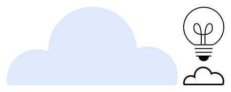 Minimalistic blue cloud and light bulb outline emphasizing creativity, innovation, and cloud technology. Ideal for technology, brainstorming, energy, cloud computing, sustainability, businessのイラスト素材
