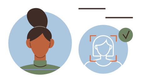 Profile verification with user avatar and biometric facial recognition system interface. Ideal for security, technology, identity, authentication, account access, biometrics, simple flat metaphorのイラスト素材