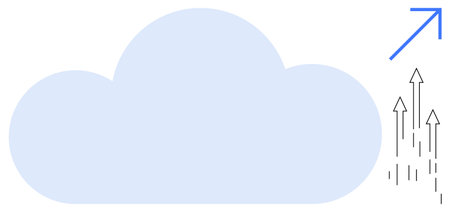 Blue cloud with upward arrows and growth arrow symbolizing technology growth, data transfer, and...
