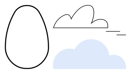 Egg outline with two distinct cloud shapes, one outlined and one shaded. Ideal for themes thumbs up nature, growth, potential, simplicity, weather, agriculture, and creativity in a simple flatのイラスト素材