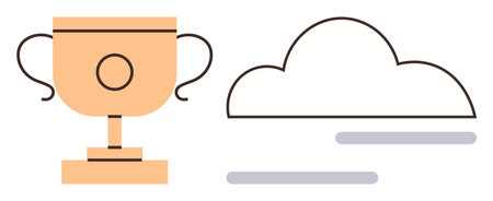 Golden trophy beside cloud outline conveying success and technology integration. Ideal for innovation, achievement, goals, competition, cloud storage, teamwork, inspiration. Minimalist simple flatのイラスト素材