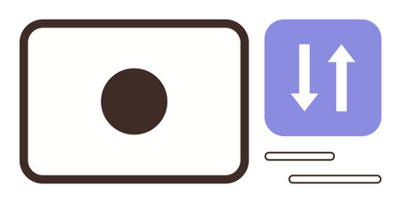 Square with circle center and arrows signifying data flow, transfer, or system processing. Ideal for...