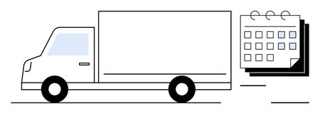 Delivery truck paired with calendar highlights transportation scheduling, punctual deliveries, supply chain coordination, and time management. Ideal for logistics, shipping, planning, efficiencyのイラスト素材