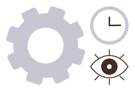 Gear symbolizing productivity, clock suggesting time management, and eye denoting vision and focus....