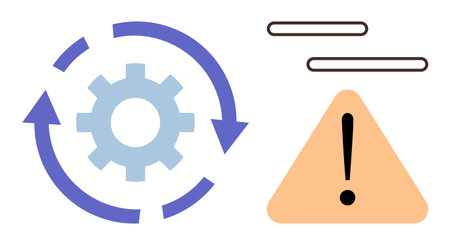 Circular arrows around a gear symbolize operation cycles, next to a warning triangle with an...