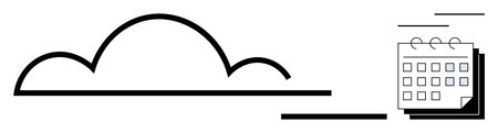 Abstract cloud line art with overlapping calendar pages symbolizes storage, planning, time management, technology, organization, and productivity. Ideal for business, teamwork, cloud solutionsのイラスト素材