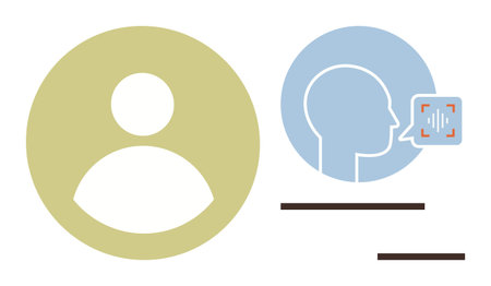 User profile silhouette alongside a human face outline with speech recognition visual. Ideal for...