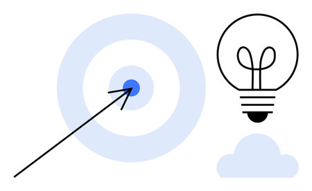Arrow striking blue bullseye, lightbulb representing innovation, and cloud for brainstorming. Ideal...