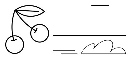 Minimal cherry with leaves, abstract cloud, and parallel line accents. Ideal for nature, minimalism,...
