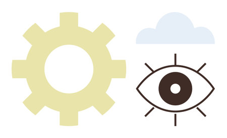 Eye icon paired with gear and cloud, symbolizing vision, creativity, technology, and cloud processing. Ideal for analytics, innovation, cloud computing, vision artificial intelligence technologyのイラスト素材