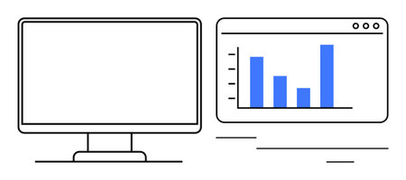 Computer monitor displaying a bar graph, representing data analysis, metrics, and growth. Ideal for...
