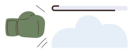 Boxing glove striking a stick in motion, representing effort, strength, determination, teamwork, focus, perseverance, conflict resolution and strategic action. Ideal for simple flat metaphorのイラスト素材