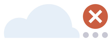 Cloud icon paired with red cross and grey dots signals error or issue. Ideal for technology, network...