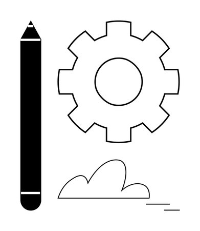 Pencil, gear, and cloud arranged in minimal style to symbolize creativity, innovation, and digital progress. Ideal for productivity, brainstorming, teamwork, engineering cloud solutions designのイラスト素材