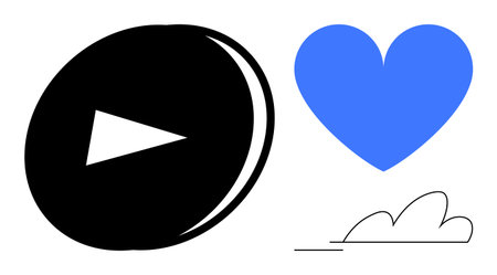 Black play button icon, blue heart shape, and minimal cloud line art in a clean layout. Ideal for...
