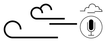 Soundwave lines emphasize motion and voice, paired with a microphone and cloud icon. Ideal for technology, communication, broadcast, audio recording, podcasting, cloud services, simple landing pageのイラスト素材